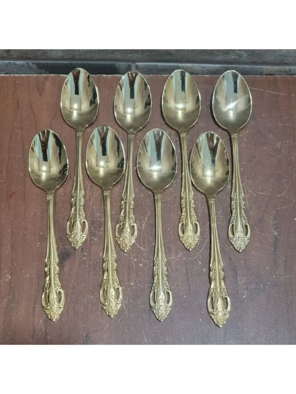 40 Piece Gold Electroplated Flatware Pierced Design Marked Stainless Steel Korea